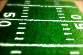 2 inch turf with hand-sewn in hash marks, lines, and numbers